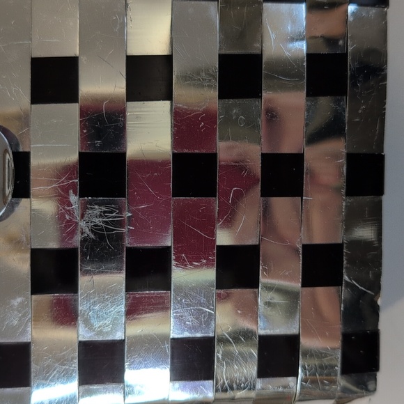 Vintage Bag Box Purse  Black Silver Basket Weave 1950 Handbag - Picture 4 of 4